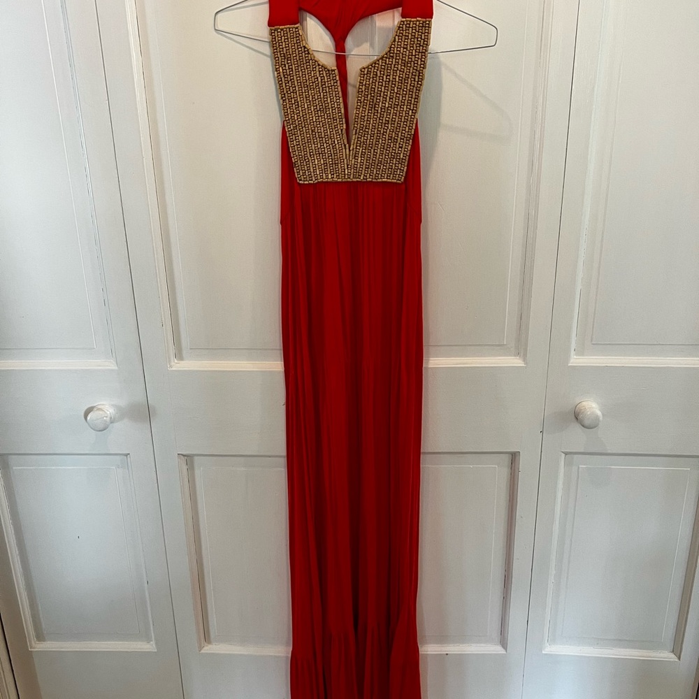 Coral beaded maxi dress side small